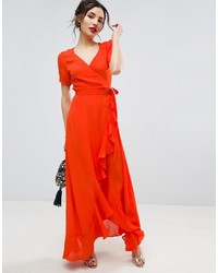 orange Maxikleid mit Rüschen von Asos