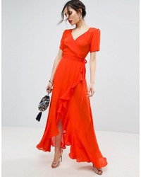 orange Maxikleid mit Rüschen von Asos