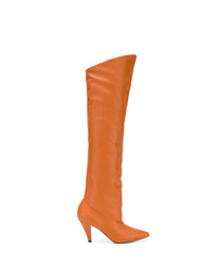 orange Overknee Stiefel aus Leder
