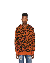 orange Pullover mit einem Kapuze mit Leopardenmuster