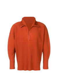 orange Pullover mit einem Reißverschluss am Kragen von Homme Plissé Issey Miyake