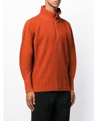 orange Pullover mit einem Reißverschluss am Kragen von Homme Plissé Issey Miyake