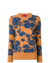 orange Pullover mit einem Rundhalsausschnitt mit Blumenmuster