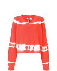 orange Mit Batikmuster Pullover mit einem V-Ausschnitt