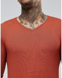 orange Pullover mit einem V-Ausschnitt von Asos