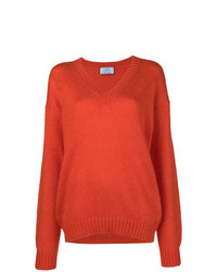 orange Pullover mit einem V-Ausschnitt von Prada