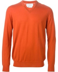 orange Pullover mit einem V-Ausschnitt von Salvatore Ferragamo