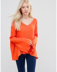 orange Pullover mit einem V-Ausschnitt von Vila