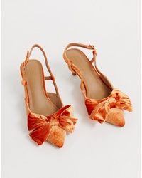 orange Samt Pumps