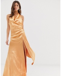 orange Satin Ballkleid mit Schlitz