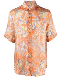 orange Seide Kurzarmhemd mit Paisley-Muster von Etro