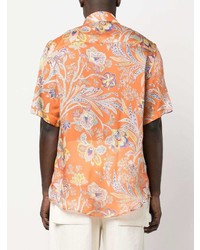 orange Seide Kurzarmhemd mit Paisley-Muster von Etro