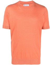 orange Strick T-Shirt mit einem Rundhalsausschnitt von Brunello Cucinelli