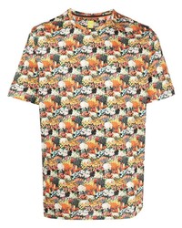 orange T-Shirt mit einem Rundhalsausschnitt mit Blumenmuster