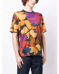orange T-Shirt mit einem Rundhalsausschnitt mit Blumenmuster von PS Paul Smith