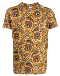 orange T-Shirt mit einem Rundhalsausschnitt mit Paisley-Muster