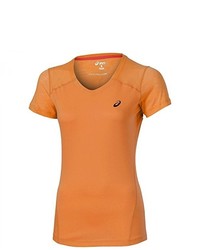 orange T-Shirt mit einem V-Ausschnitt von Asics
