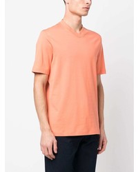 orange T-Shirt mit einem V-Ausschnitt von Brunello Cucinelli