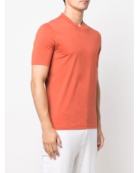 orange T-Shirt mit einem V-Ausschnitt von Brunello Cucinelli