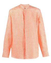 orange vertikal gestreiftes Leinen Langarmhemd von Etro
