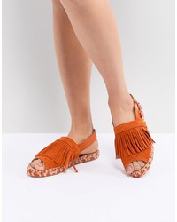 orange verzierte flache Sandalen aus Leder