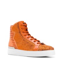 orange verzierte hohe Sneakers aus Leder von Philipp Plein