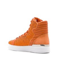 orange verzierte hohe Sneakers aus Leder von Philipp Plein