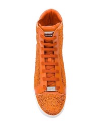 orange verzierte hohe Sneakers aus Leder von Philipp Plein