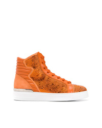 orange verzierte hohe Sneakers aus Leder von Philipp Plein