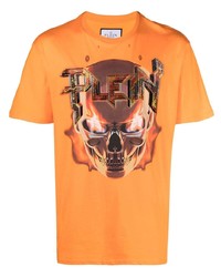orange verziertes T-Shirt mit einem Rundhalsausschnitt von Philipp Plein