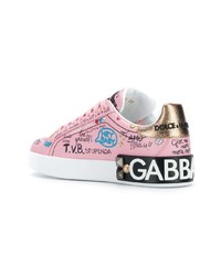 rosa bedruckte Leder niedrige Sneakers von Dolce & Gabbana