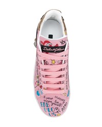 rosa bedruckte Leder niedrige Sneakers von Dolce & Gabbana