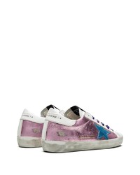 rosa bedruckte Leder niedrige Sneakers von Golden Goose