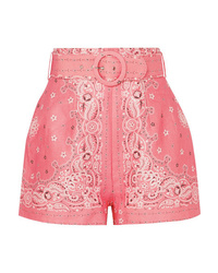rosa bedruckte Leinen Shorts