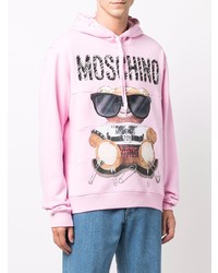 rosa bedruckter Pullover mit einem Kapuze von Moschino