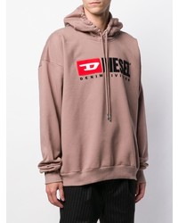 rosa bedruckter Pullover mit einem Kapuze von Diesel