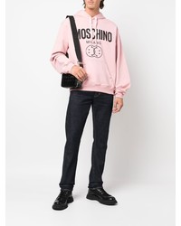 rosa bedruckter Pullover mit einem Kapuze von Moschino