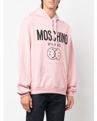 rosa bedruckter Pullover mit einem Kapuze von Moschino