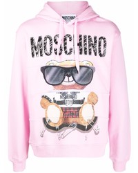 rosa bedruckter Pullover mit einem Kapuze von Moschino