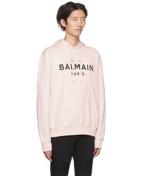 rosa bedruckter Pullover mit einem Kapuze von Balmain