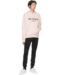 rosa bedruckter Pullover mit einem Kapuze von Balmain