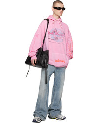 rosa bedruckter Pullover mit einem Kapuze von Balenciaga