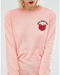 rosa bedruckter Pullover mit einem Rundhalsausschnitt von Love Moschino