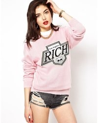 rosa bedruckter Pullover mit einem Rundhalsausschnitt von Joyrich