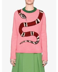 rosa bedruckter Pullover mit einem Rundhalsausschnitt von Gucci