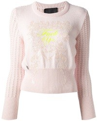 rosa bedruckter Pullover mit einem Rundhalsausschnitt von Philipp Plein