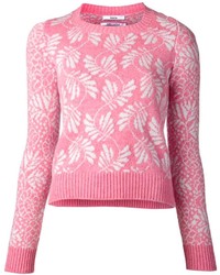 rosa bedruckter Pullover mit einem Rundhalsausschnitt
