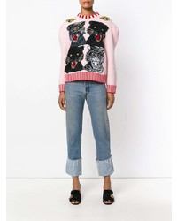 rosa bedruckter Pullover mit einem Rundhalsausschnitt von Gucci