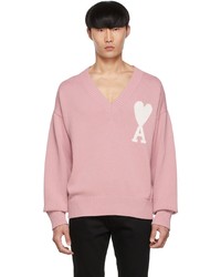 rosa bedruckter Pullover mit einem V-Ausschnitt