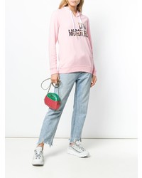rosa bedruckter Pullover mit einer Kapuze von Love Moschino